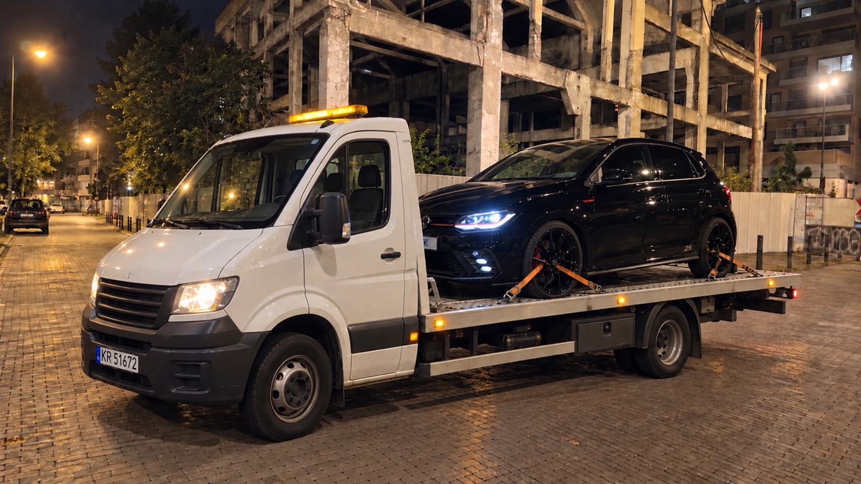 Nocny transport samochodu osobowego